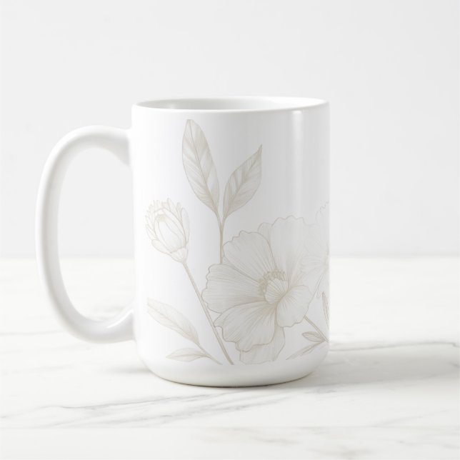 Elegant Boho Blommig Linje Konst Ram Bakgrund Kaffemugg (Vänster)