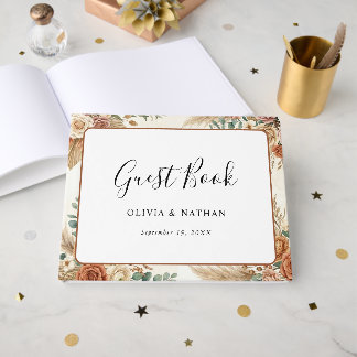 Elegant Boho Blommig Pampas Bröllopsgästbok Gästböcker