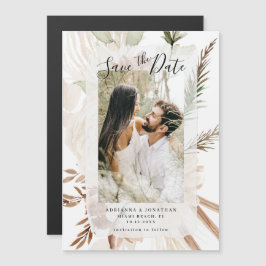 Elegant Boho Blommig Pampas Foto Spara Datum Magnetisk Inbjudningskort