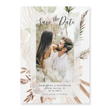 Elegant Boho Blommig Pampas Foto Spara Datum