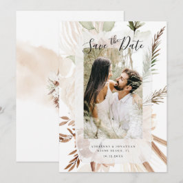 Elegant Boho Blommig Pampas Foto Spara Datumet