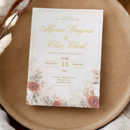 Elegant Boho Blommig Ros Mjuk Rosa Modern Bröllops Inbjudningar