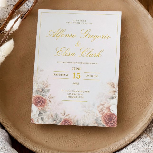 Elegant Boho Blommig Ros Mjuk Rosa Modern Bröllops Inbjudningar (Skapare uppladdad)