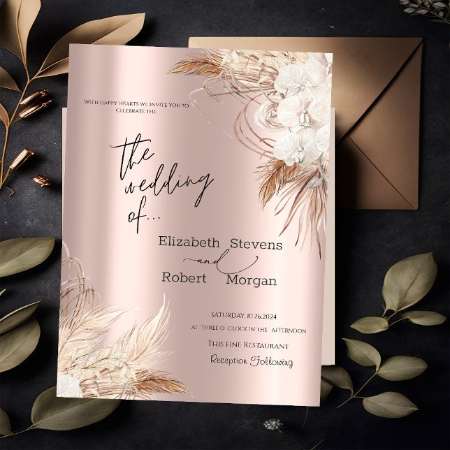 Elegant Boho blommig roséguld bröllopsinbjudan Inbjudningar (Skapare uppladdad)