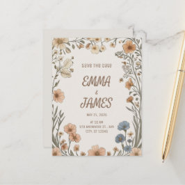 Elegant Boho Blommig Spara Datum-kort Meddelande Vykort