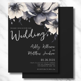 Elegant Boho Blommig Svart Bröllop Inbjudningar
