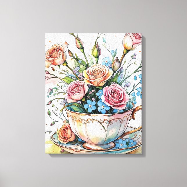 Elegant Boho Blommigt Art, sträckt kanvastryck (Framsida)