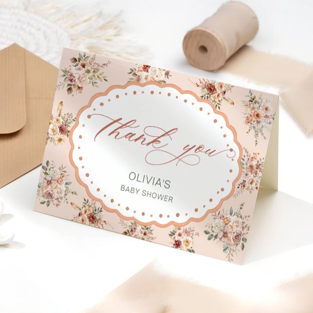 Elegant Boho Blommigt Baby Shower - tack för ditt  Kort (Skapare uppladdad)