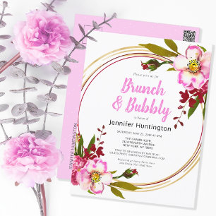 Elegant Boho Blommigt Berry Rosa Guld Möhippa Vykort
