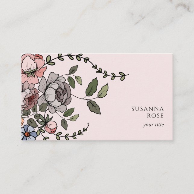 Elegant Boho Blommigt Botanisk Professionell Visitkort (Framsida)