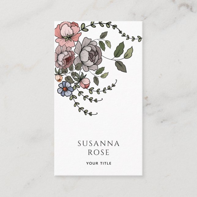 Elegant Boho Blommigt Botanisk Professionell Visitkort (Framsida)