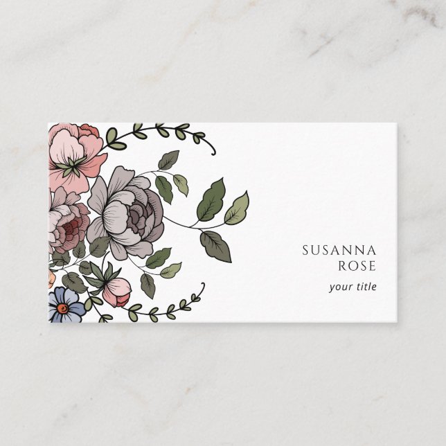 Elegant Boho Blommigt Botanisk Professionell Visitkort (Framsida)