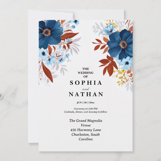 Elegant Boho Blommigt Bröllop Anpassningsbar Inbjudningar (Framsida)