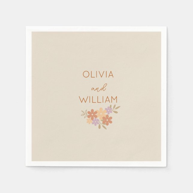 Elegant Boho Blommigt Bröllop blöjor Pappersservett (Framsidan)
