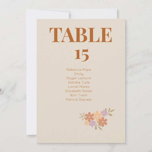 Elegant Boho Blommigt Bröllop BORD-kort Inbjudningar (Framsida)