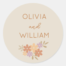 Elegant Boho Blommigt Bröllop-dekal Runt Klistermärke