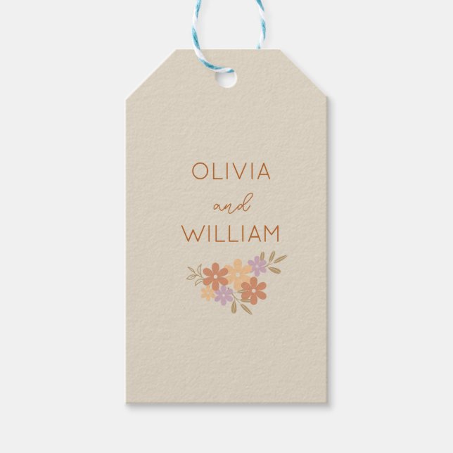 Elegant Boho Blommigt Bröllop märkre Presentetikett (Framsidan)