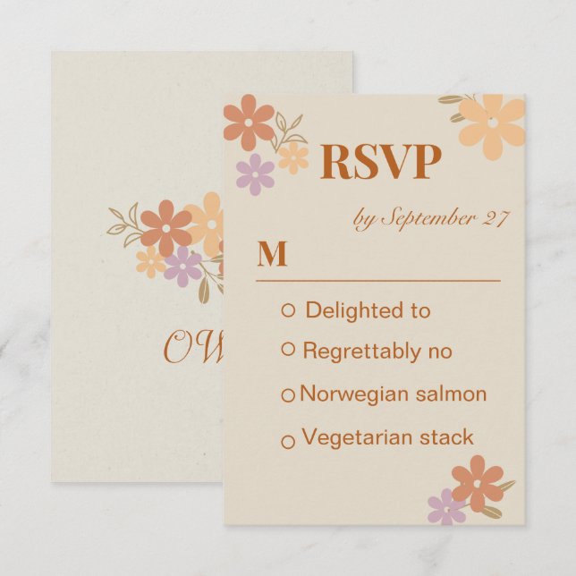 Elegant Boho Blommigt Bröllop OSA Kort (Fram/baksida)