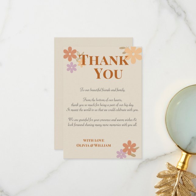 Elegant Boho Blommigt Bröllop tackkort Tack Kort (Fram/Back In Situ)