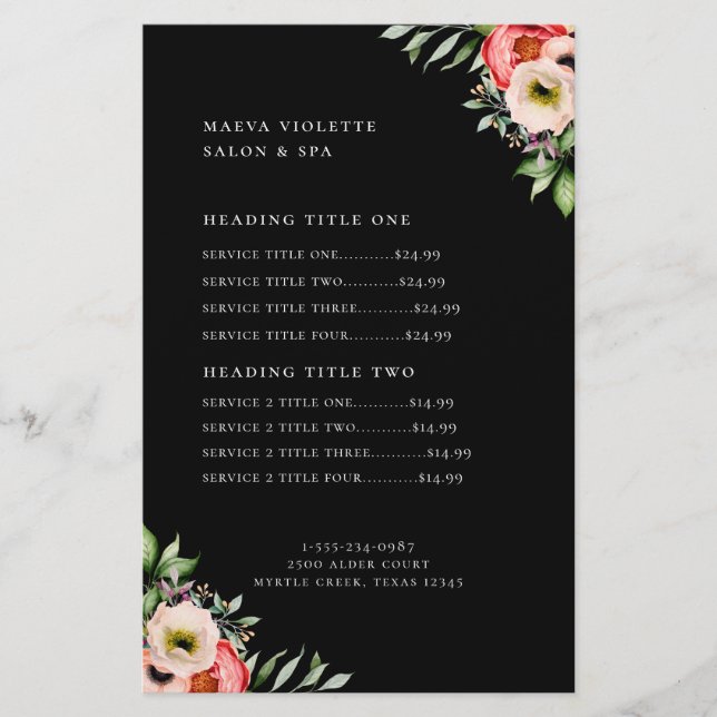 Elegant Boho Blommigt Business Service/Pricing Flygblad (Framsidan)