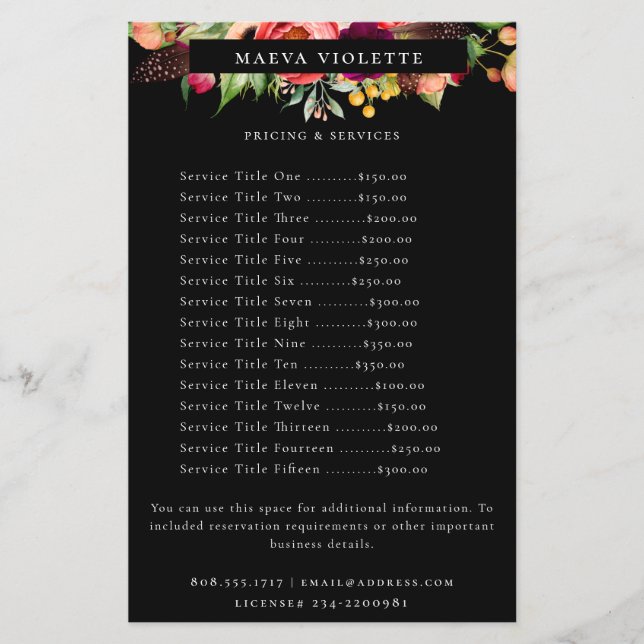 Elegant Boho Blommigt Business Service/Prissättnin Flygblad (Framsidan)