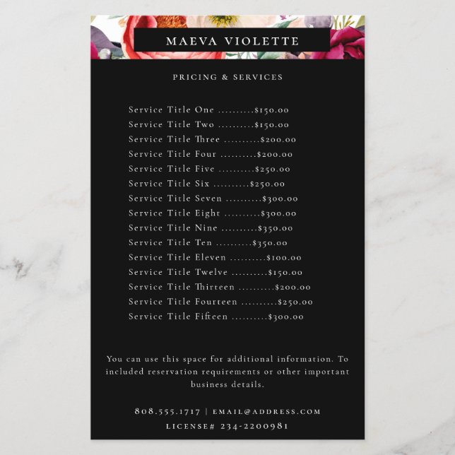 Elegant Boho Blommigt Business Service/Prissättnin Flygblad (Framsidan)