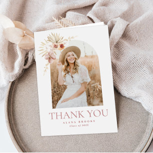 Elegant Boho Blommigt Foto Studenten Tack Kort