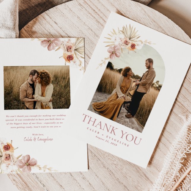 Elegant Boho Blommigt | Fototackkort Tack Kort (Elegant Boho Floral | Photo Thank You Card)