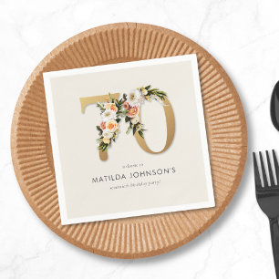 Elegant Boho Blommigt Gold Foil 70th Birthday Pappersservett