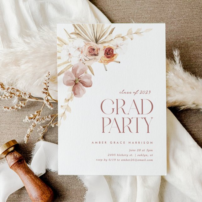 Elegant Boho Blommigt Grad Party | STUDENTEN Inbjudningar (Elegant Boho Floral Grad Party | Graduation Invitation)