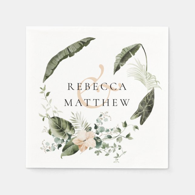 Elegant Boho Blommigt Greenery Bröllop Pappersservett (Framsidan)