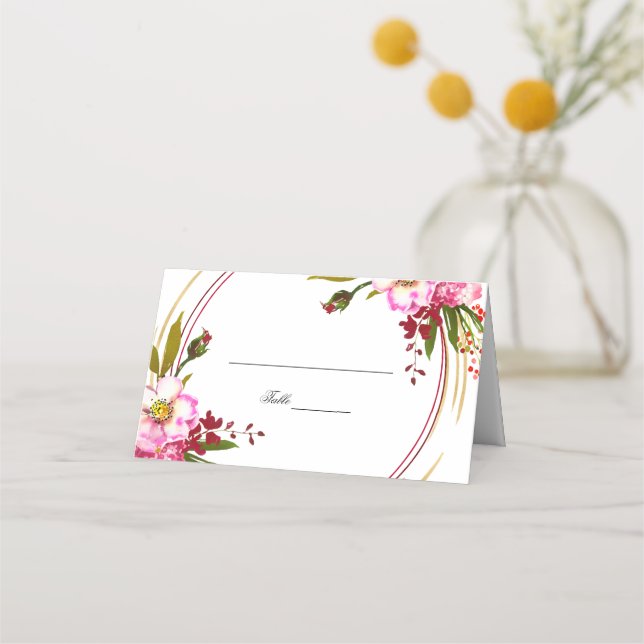 Elegant Boho  Blommigt Guld Bröllop Monogram Placeringskort (Framsida)
