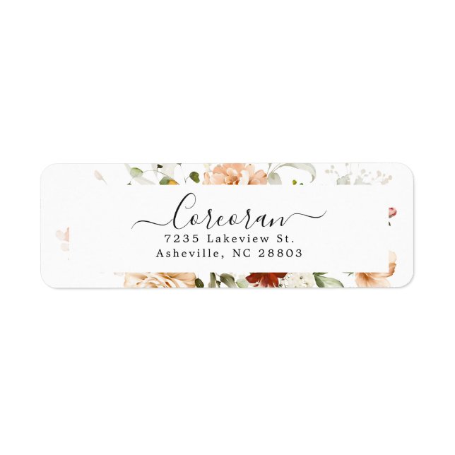 Elegant Boho Blommigt Handskriftlig Returadress Etikett (Framsidan)