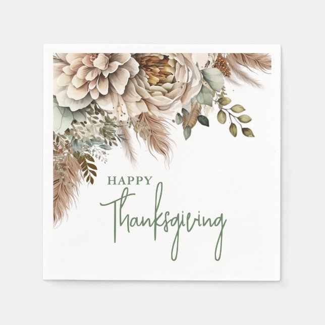 Elegant Boho Blommigt Happy thanksgiving Pappersservett (Framsidan)