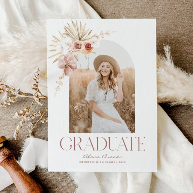 Elegant Boho Blommigt | Inbjudan till Photo Studen (Elegant Boho Floral | Photo Graduation Invitation)