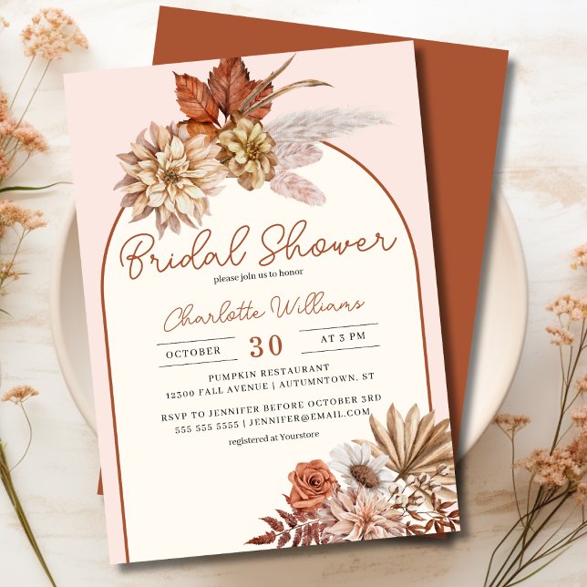 Elegant Boho Blommigt Inbjudningskort för möhippan (Elegant Boho Floral Bridal Shower Invitation)