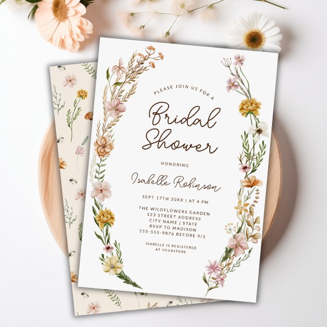 Elegant Boho Blommigt Inbjudningskort för möhippan (Elegant Boho Floral Bridal Shower Invitation)
