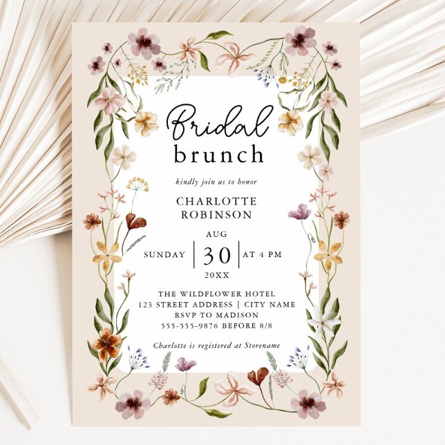 Elegant Boho Blommigt Inbjudningskort för möhippan (Elegant Boho Floral Bridal Shower Invitation)
