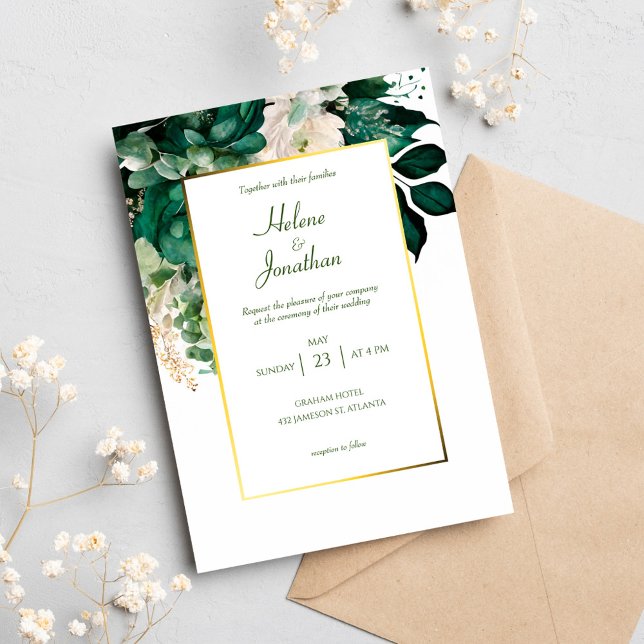 Elegant Boho Blommigt Modern Emerald Grönt Bröllop Inbjudningar (Skapare uppladdad)