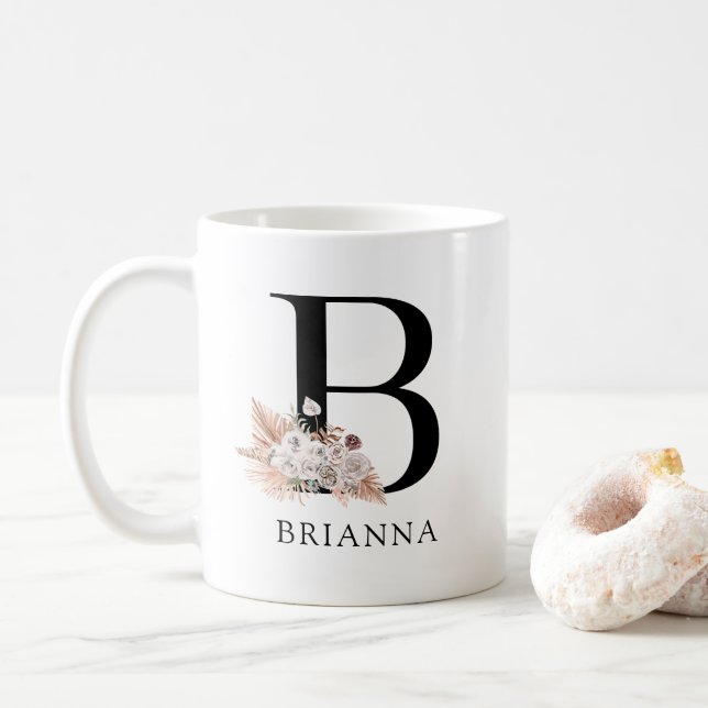 Elegant Boho Blommigt Monogram Kaffemugg (Med munk)