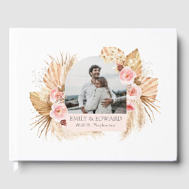 Elegant Boho Blommigt Pampas Grass-fotogäst bok