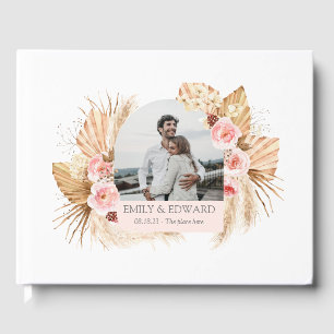 Elegant Boho Blommigt Pampas Grass-fotogäst bok