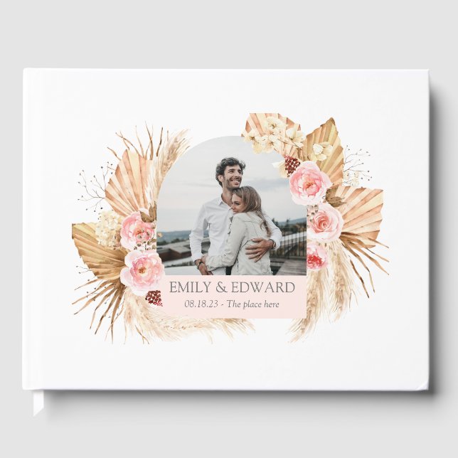 Elegant Boho Blommigt Pampas Grass-fotogäst bok (Framsida)