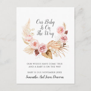 Elegant Boho Blommigt Pampas Grass Gravid Meddelande Vykort