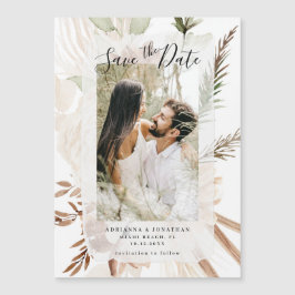 Elegant Boho Blommigt Pampas Photo Save Date Magnetisk Inbjudningskort