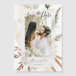 Elegant Boho Blommigt Pampas Photo Save Date Magnetisk Inbjudningskort