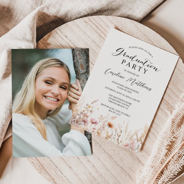Elegant Boho Blommigt Photo Studenten Inbjudningar (Skapare uppladdad)