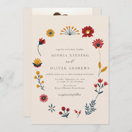 Elegant Boho Blommigt QR-kod Foto Bröllop Inbjudningar