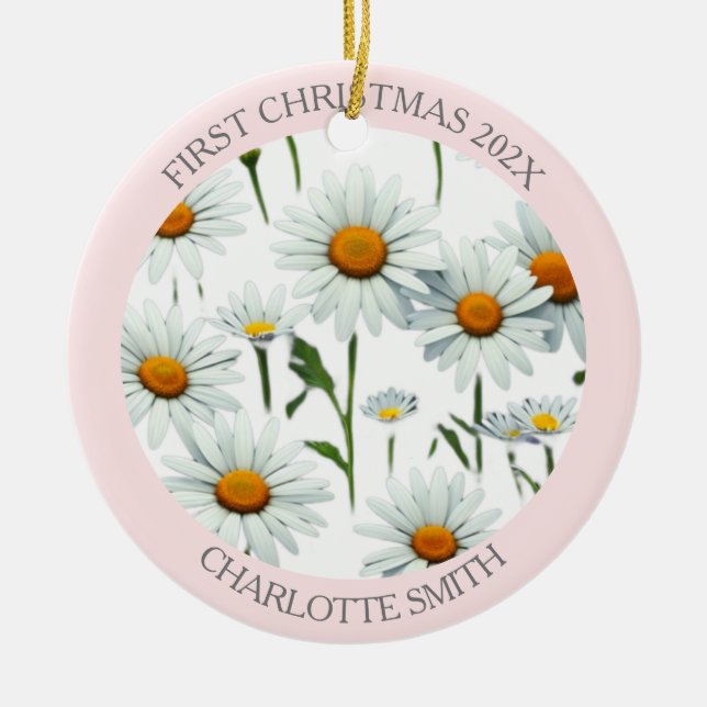 Elegant Boho Blommigt  Rosa Första jul Julgransprydnad Keramik (Framsidan)