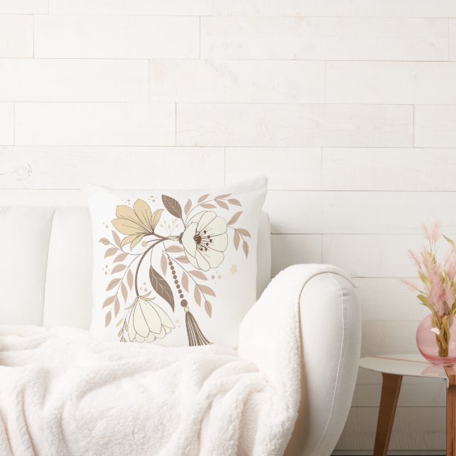 Elegant Boho Blommigt Vattenfärg Kudde (Soffa)